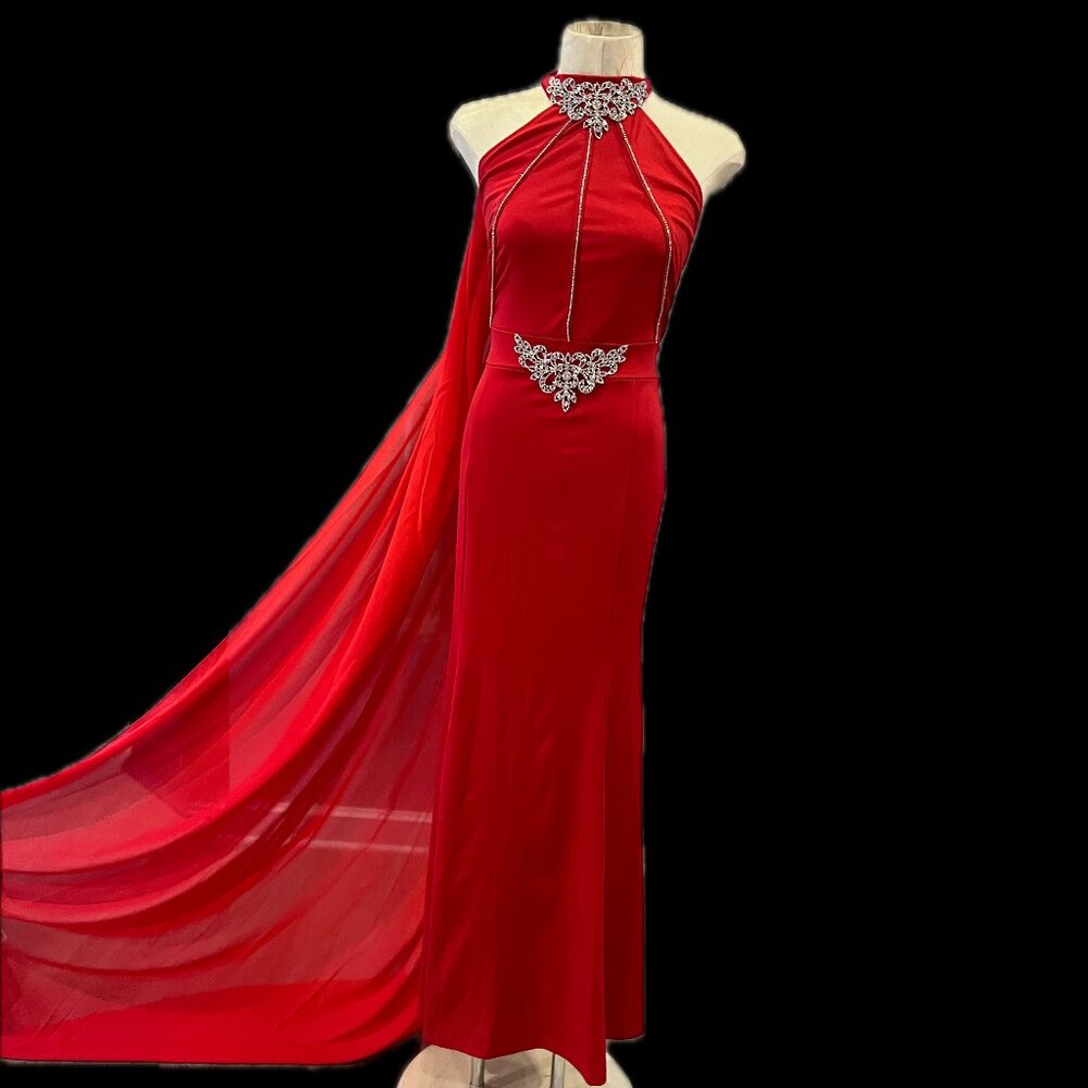 Red Berydress Halter Neck Evening Gown (Cape not included)